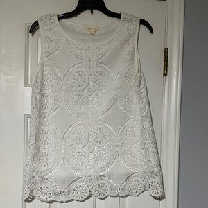 Adiva White Lace Sleeveless Blouse